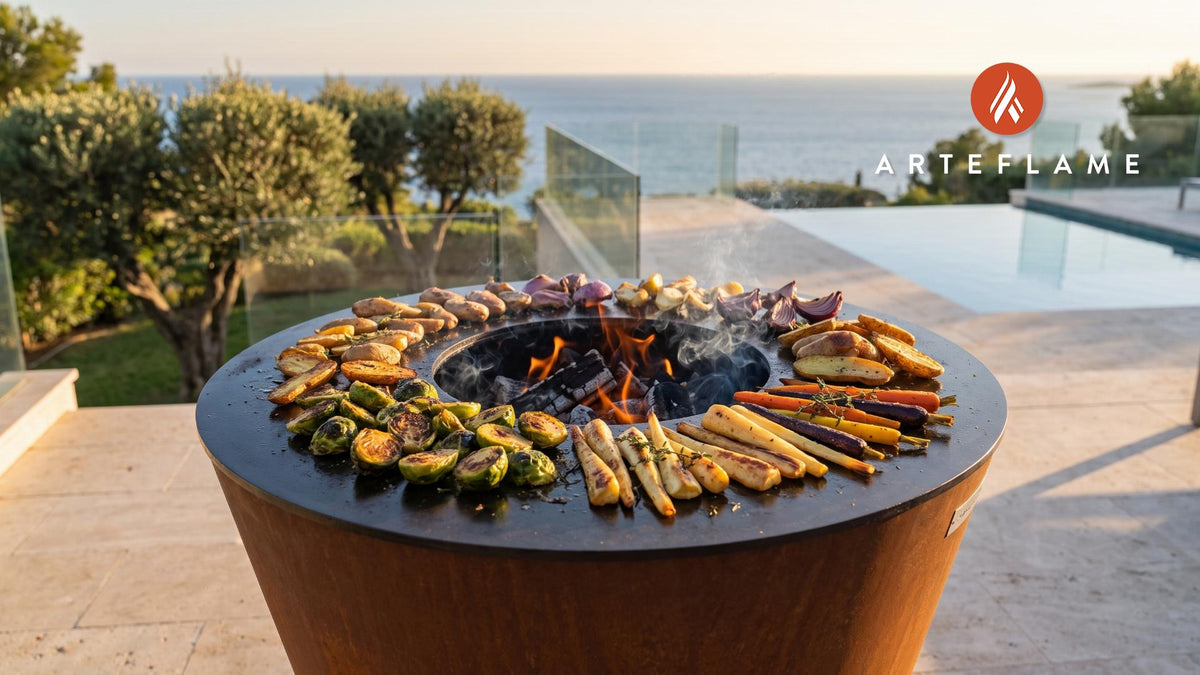 Charred Winter Root Vegetables (Belgian Style) cooking on an Arteflame grill