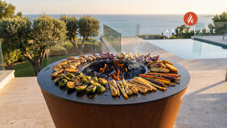 Charred Winter Root Vegetables (Belgian Style) cooking on an Arteflame grill
