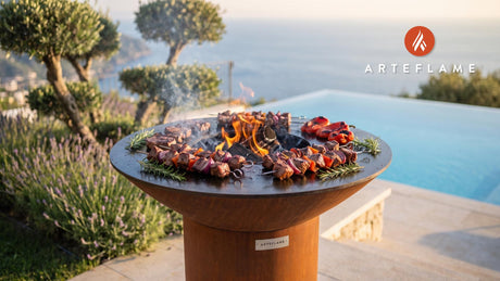 Wild Boar Skewers with Rosemary (Belgian Style) cooking on an Arteflame grill