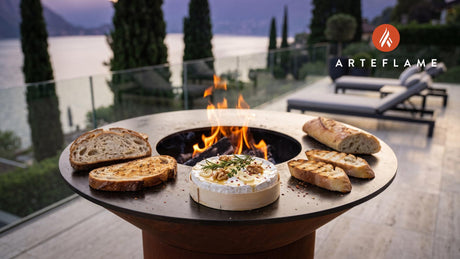 Grilled Camembert (Belgian Winter Style) cooking on an Arteflame grill