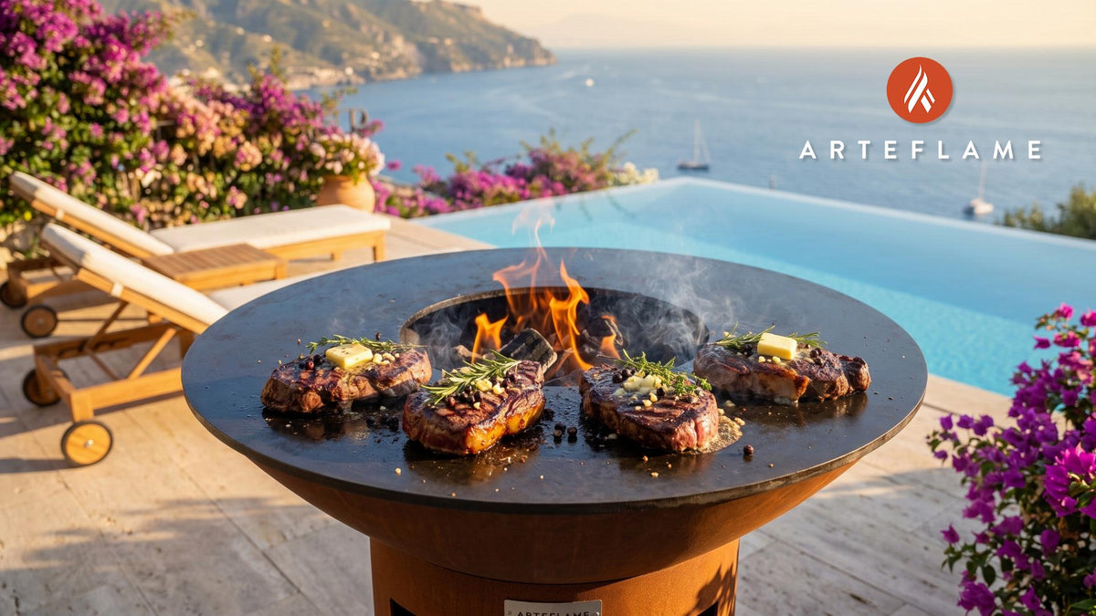 Herbed Grilled Venison Steak (Belgian Style) cooking on an Arteflame grill