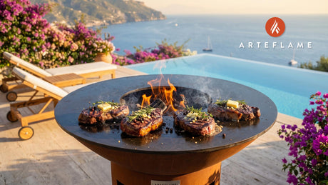 Herbed Grilled Venison Steak (Belgian Style) cooking on an Arteflame grill