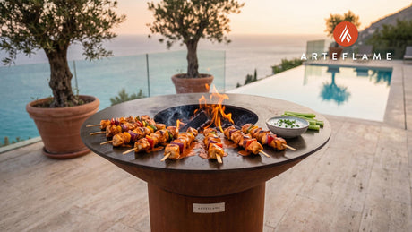 Grilled Buffalo Chicken Skewers (Colorado Style) cooking on an Arteflame grill
