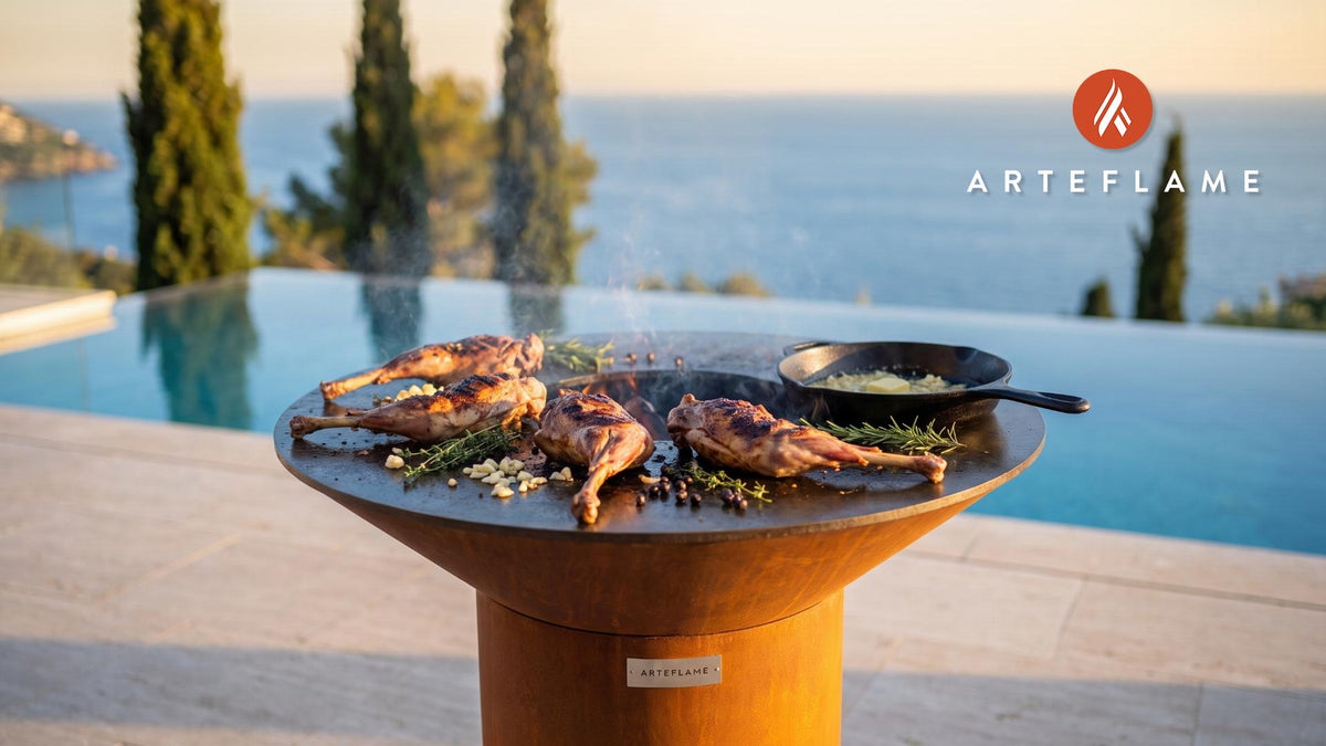 Grilled Hare Leg with Garlic (Belgian Style) cooking on an Arteflame grill