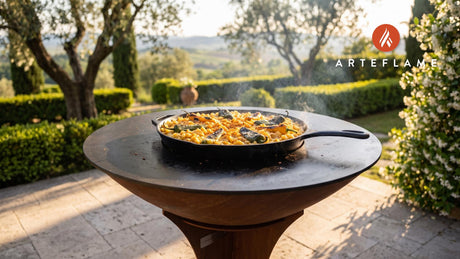 Charred Green Chili Mac and Cheese (Colorado Style) cooking on an Arteflame grill