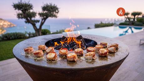 Grilled Bacon Wrapped Scallops (Belgian Style) cooking on an Arteflame grill