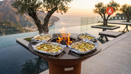Smoky Leek & Potato Parcels (Belgian Style) cooking on an Arteflame grill
