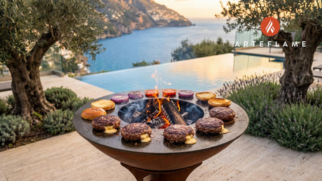 Smoked Gouda Stuffed Burgers (Colorado Style) cooking on an Arteflame grill