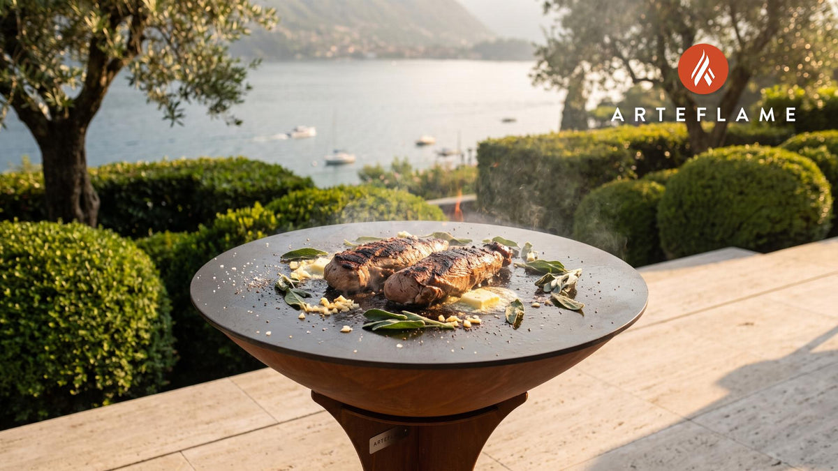 Charred Pork Tenderloin with Sage (Belgian Style) cooking on an Arteflame grill