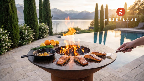Grilled Salmon with Belgian Witbier Glaze cooking on an Arteflame grill