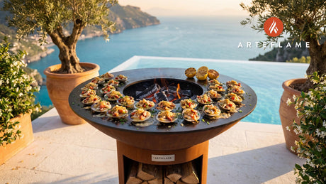 Grilled Clams Casino (Connecticut Style) cooking on an Arteflame grill