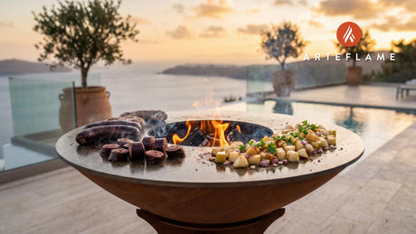 Grilled Blood Sausage with Pear Relish (Belgian Style) cooking on an Arteflame grill