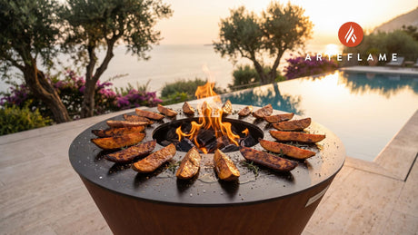 Grilled Sweet Potato Wedges (Connecticut Nutmeg) cooking on an Arteflame grill