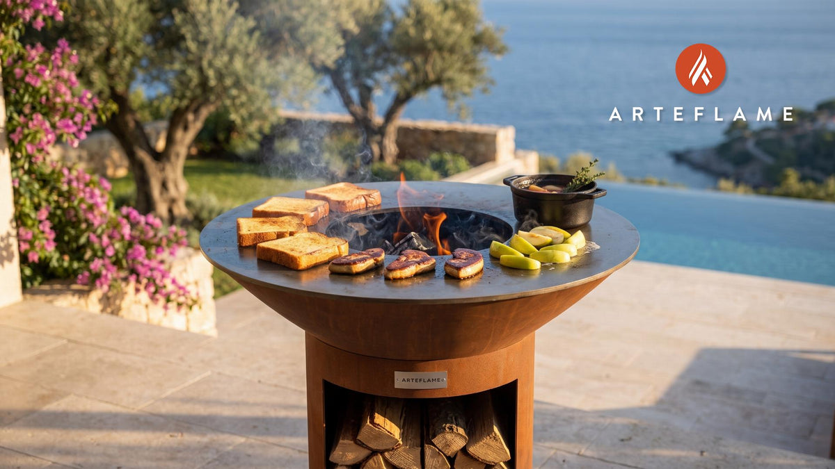 Grilled Foie Gras with Apple Reduction (Belgian Style) cooking on an Arteflame grill