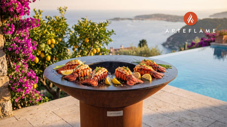 Grilled Lobster Tails with Garlic Butter (Connecticut Style) cooking on an Arteflame grill