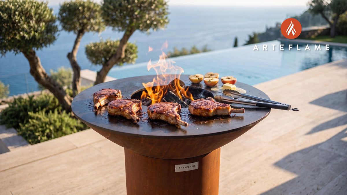 Maple Glazed Pork Chops (Connecticut Style) cooking on an Arteflame grill
