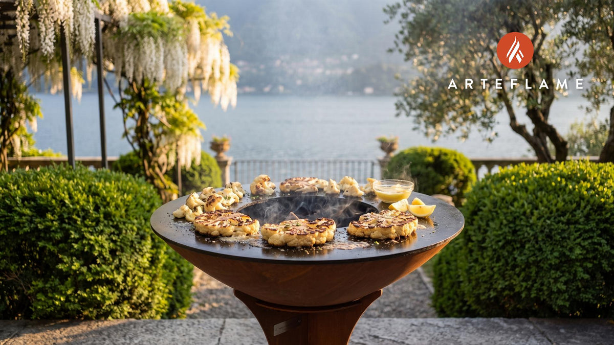Charred Cauliflower with Nutmeg Butter (Belgian) cooking on an Arteflame grill