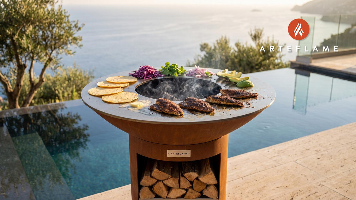 Blackened Bluefish Tacos (Connecticut Style) cooking on an Arteflame grill