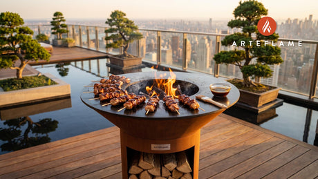 Honey BBQ Chicken Skewers (Connecticut Style) cooking on an Arteflame grill