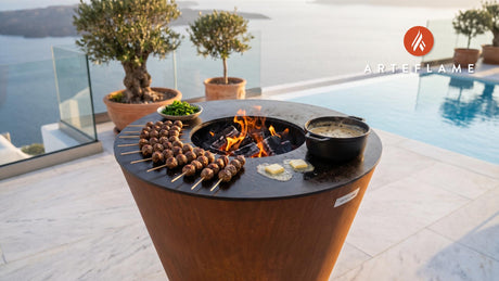 Grilled Swedish Meatball Skewers cooking on an Arteflame grill