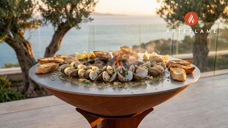 Grilled Littleneck Clams in White Wine (Connecticut Style) cooking on an Arteflame grill