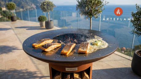 Grilled Salmon Fillet with Dill Butter (Swedish Style) cooking on an Arteflame grill