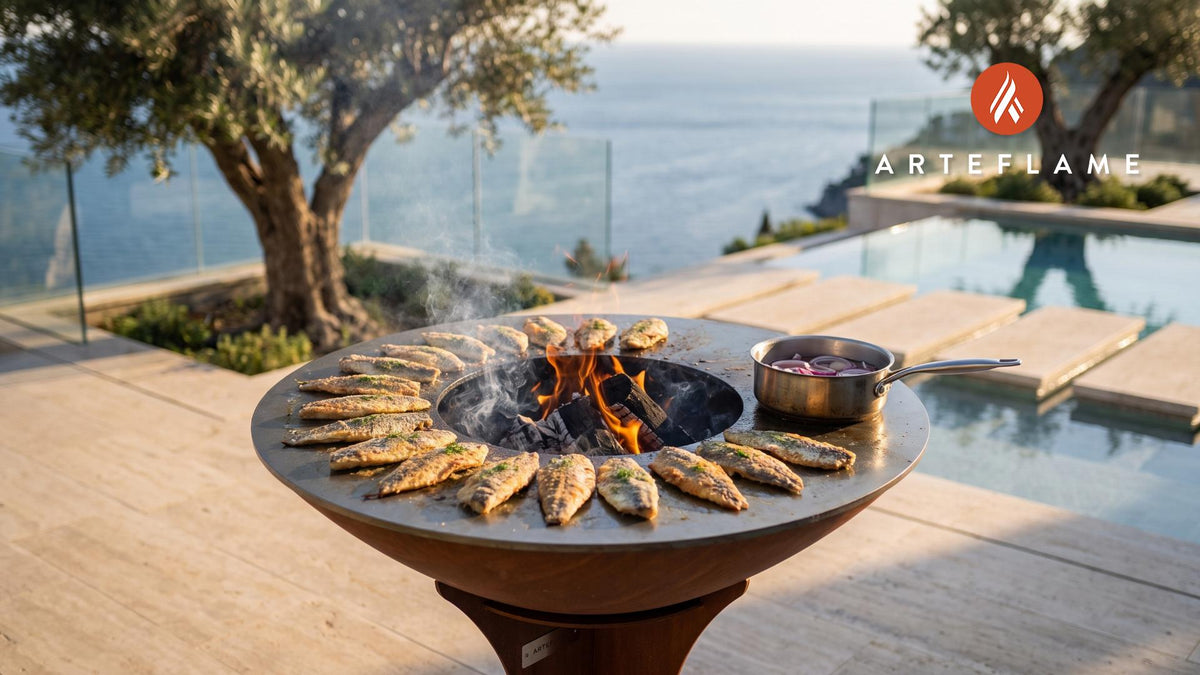 Grilled Pickled Herring (Swedish Style) cooking on an Arteflame grill