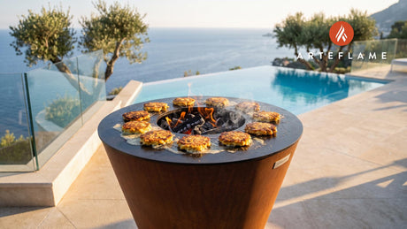 Crispy Grilled Corn Fritters (Connecticut Style) cooking on an Arteflame grill