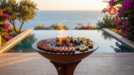 Swedish Smoked Sausage (Rökt Korv) cooking on an Arteflame grill