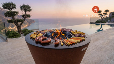 Grilled Falukorv & Root Vegetables (Swedish Style) cooking on an Arteflame grill