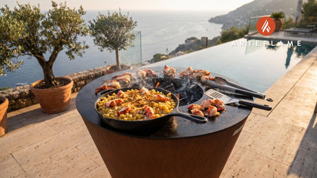 Grilled Lobster Mac & Cheese (Connecticut Style) cooking on an Arteflame grill