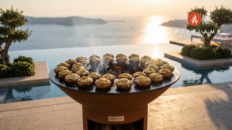Smoked Cheese Stuffed Mushrooms (Swedish Style) cooking on an Arteflame grill