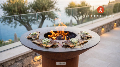 Grilled Sea Bass with Herb Butter (Connecticut Style) cooking on an Arteflame grill