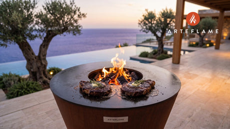 Seared Ribeye Steak with Juniper Rub (Swedish Style) cooking on an Arteflame grill