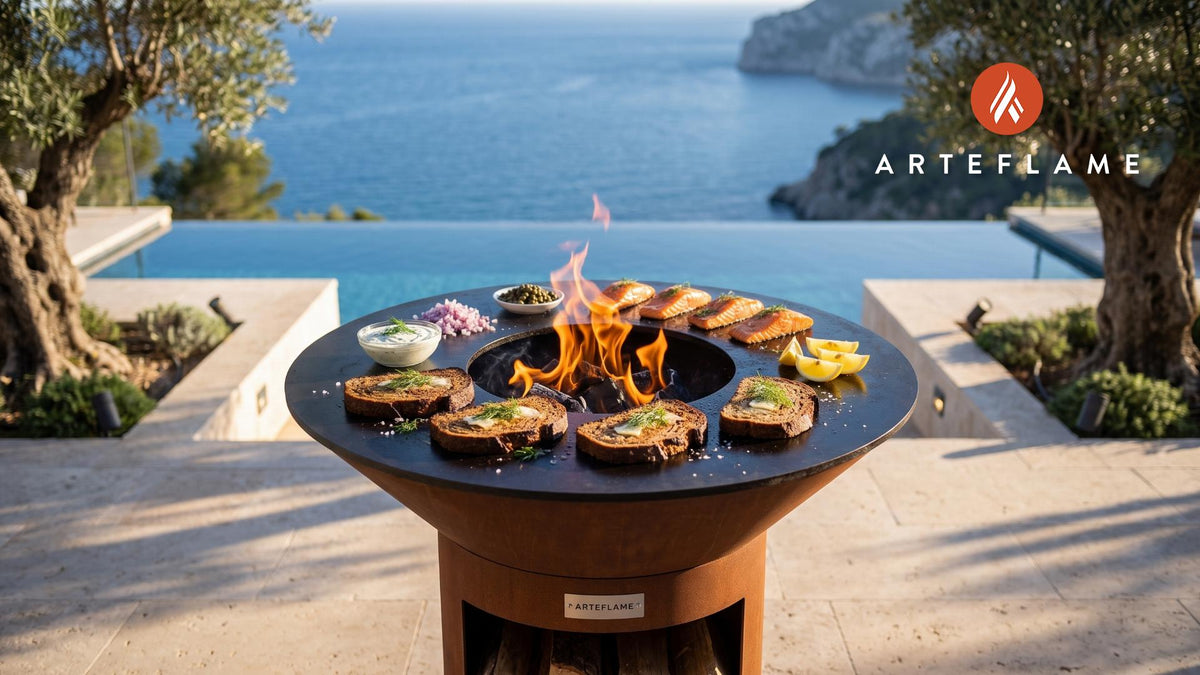 Smoked Salmon & Griddled Rye Bread (Swedish Style) cooking on an Arteflame grill
