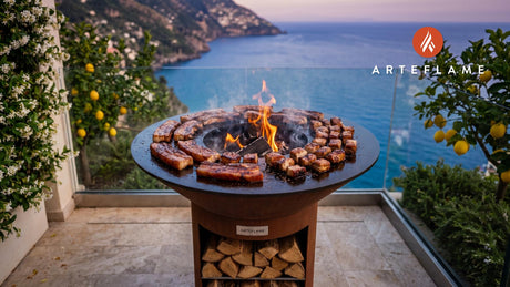Brown Sugar Pork Belly (Swedish Coffee Glaze) cooking on an Arteflame grill