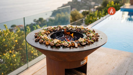 Grilled Mushrooms with Chanterelle Butter (Swedish Style) cooking on an Arteflame grill