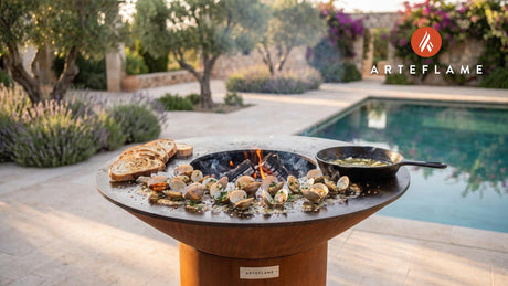 Grilled Clams with Garlic Butter (Delaware Style) cooking on an Arteflame grill