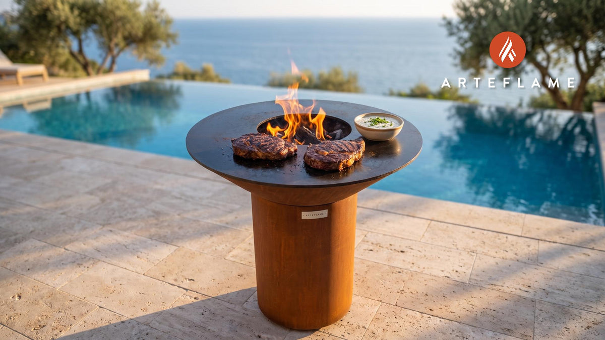 Fire-Grilled Steak & Horseradish Cream (Delaware Style) cooking on an Arteflame grill