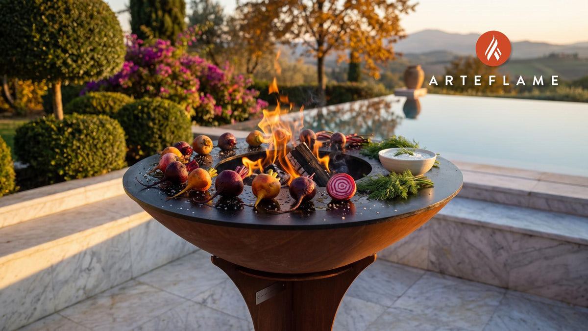 Charred Beets & Horseradish Yogurt (Swedish Style) cooking on an Arteflame grill