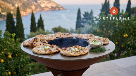 Grilled Rye Flatbread with Dill Butter (Swedish Style) cooking on an Arteflame grill