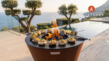 Grilled Crab Stuffed Mushrooms (Delaware Style) cooking on an Arteflame grill