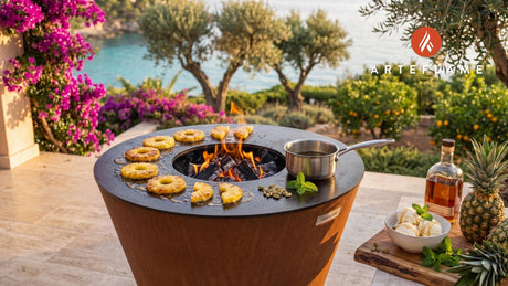 Grilled Pineapple with Cardamom Syrup (Swedish Style) cooking on an Arteflame grill