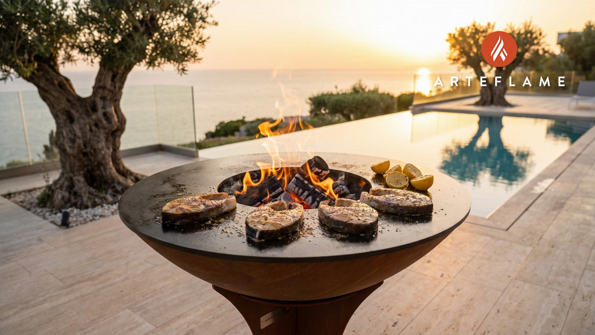 Grilled Bluefish Steaks (Delaware Style) cooking on an Arteflame grill