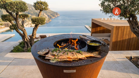 Wood-Fired Arctic Char (Finnish Style) cooking on an Arteflame grill