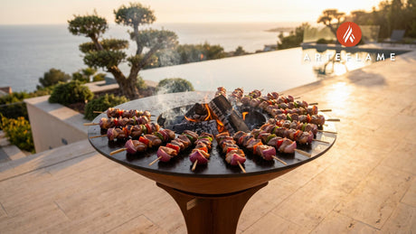 Marinated Grilled Duck Kebabs (Delaware Style) cooking on an Arteflame grill