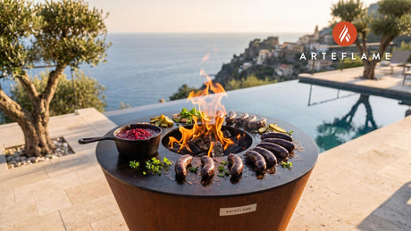 Grilled Mustamakkara Sausage & Lingonberry Sauce (Finnish Style) cooking on an Arteflame grill