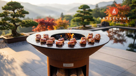 Maple Smoked Bacon Wrapped Scallops (Delaware Style) cooking on an Arteflame grill