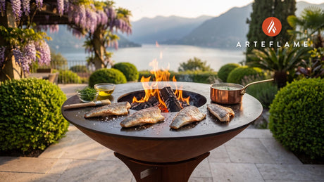 Grilled Pike Perch with Dill Sauce (Finnish Style) cooking on an Arteflame grill