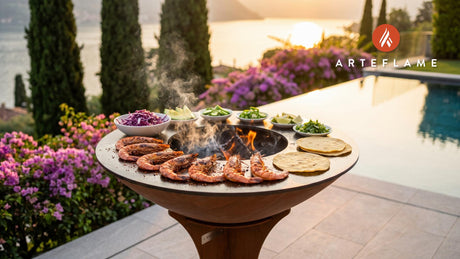 Spicy Grilled Shrimp Tacos (Delaware Style) cooking on an Arteflame grill